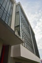 Element of glass-concrete facade of Bauhausgebaude building in Dessau-Rosslau